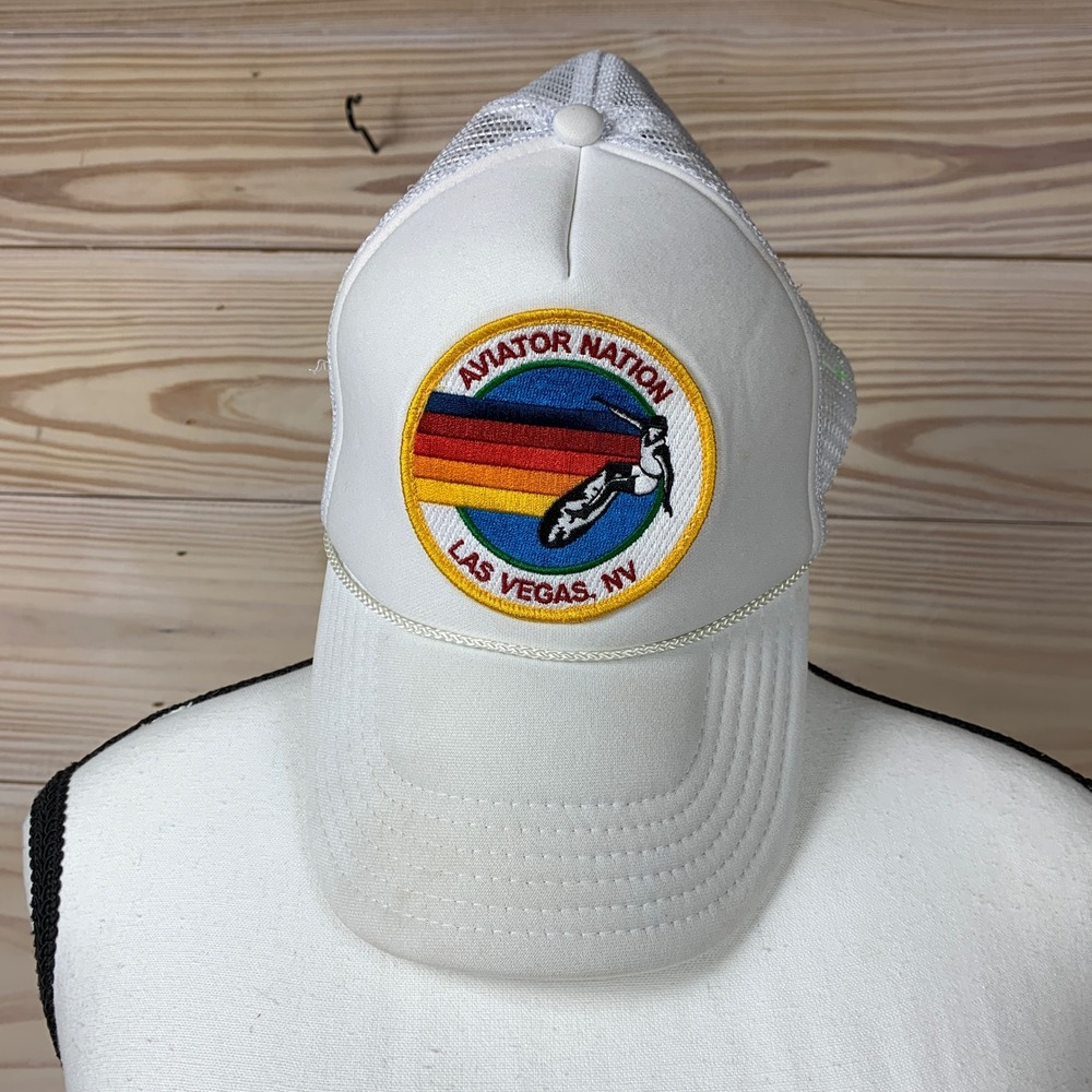 Aviator Nation Trucker Hat Unisex OS White Las Vegas Surfer Patch Snapback